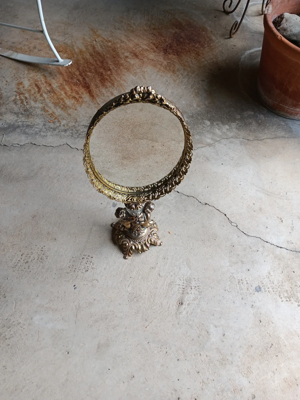 Vintage Ornate Victorian Cherub Brass Vanity Mirror 21
